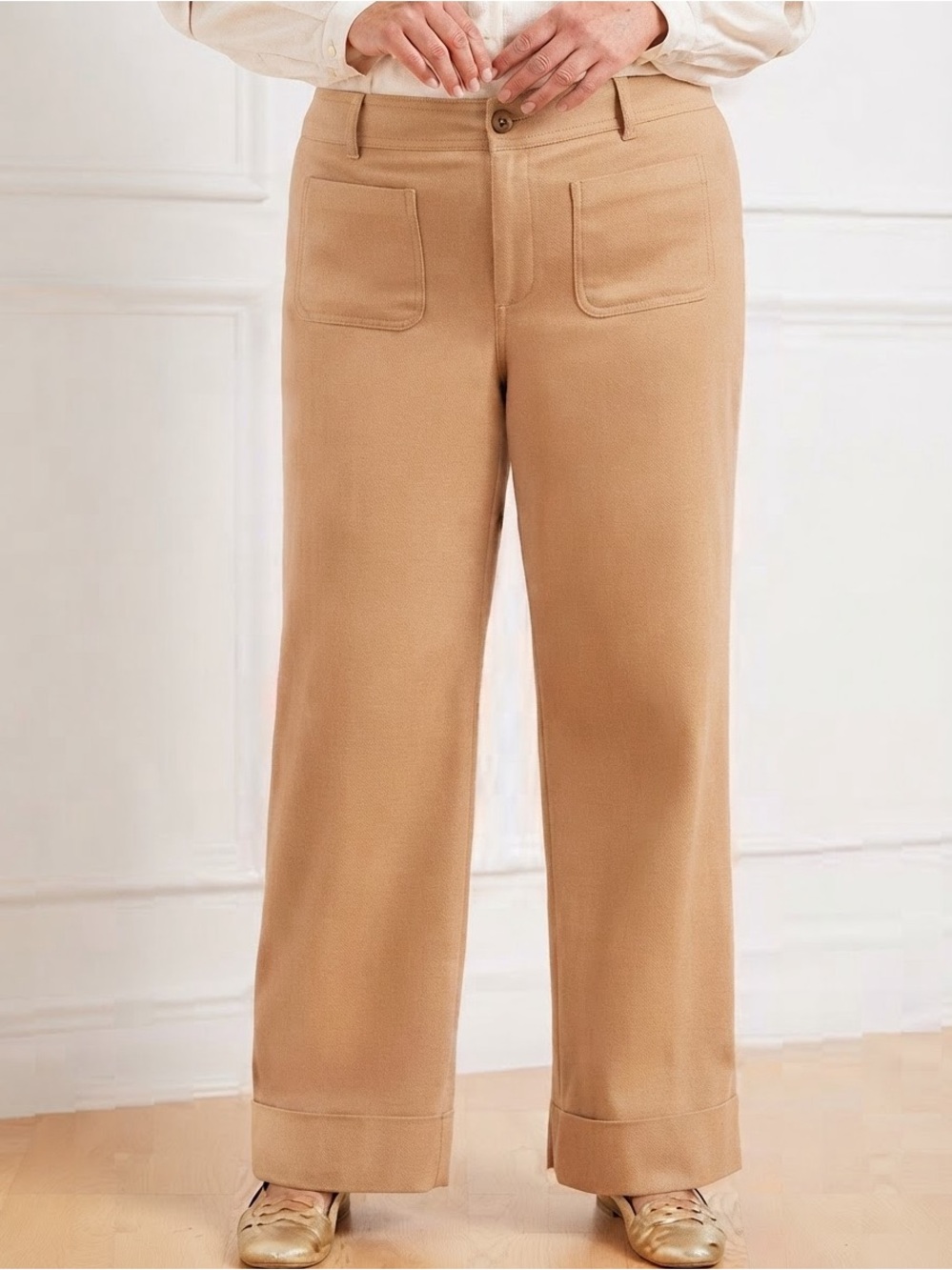 Talbots| Wide-Leg Front-Pocket Stretch Corduroy Pants in Camel Brown Sz 16P
